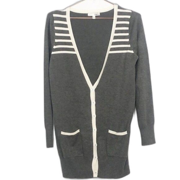 Lapis Boyfriend Striped Wool Cardigan Gray&White New Without Tags Small RM-C - Picture 1 of 6